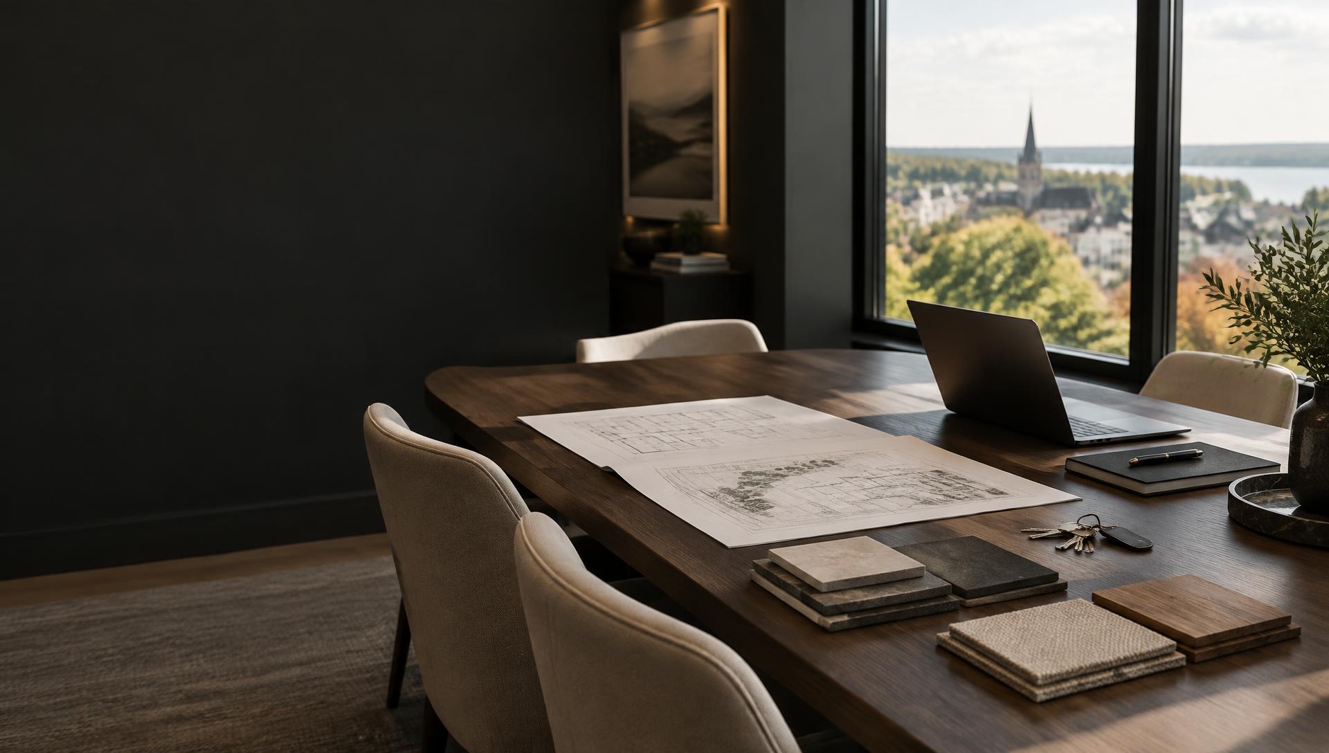 A refined real estate strategy workspace overlooking an Ontario community